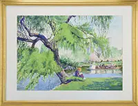 Sergio Roffo, Swan Boat – Boston Gardens, Watercolor