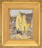 Harry Aiken Vincent, City Street Scene, Oil on board