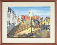 Charles Peter Demetropoulos, Train Yard Boston, Watercolor on paper