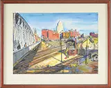 Charles Peter Demetropoulos, Train Yard Boston, Watercolor on paper
