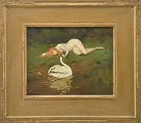 Warren Davis, Leda and the Swan, Oil on board