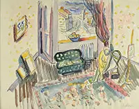 Louis Schanker, Nude in an Interior, Ink and watercolor on paper