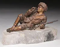 Unsigned, Russian with Rifle on Ice Flow, Bronze and quartz crystal