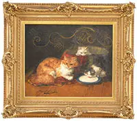 Bernard Neuville, Cats with Milk Dish, Oil on canvas