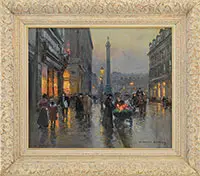 Édouard Cortès, Flower Vendor on a Paris Street, Oil on canvas
