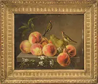 Still Life-Peaches by Joseph-Laurent Malaine, Oil on copper, sold Aug 2013