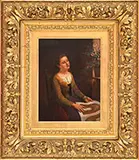 Franz Maria Ingenmey, Interior with Young Woman in Chair with Needlework, Oil on wood panel