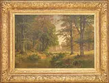 Fritz Ebel, Summer Landscape with Cows and Figures in Sunlit Field, Oil on canvas