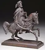 Signed, Swordsman on Horseback, Patinated metal