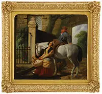 James Hay Davies, Meeting Outside the Gate, Oil on canvas