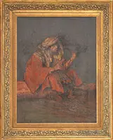 Signed, Middle Eastern Man with Knife, Oil on canvas