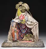 Anton Chotka, Large Lamp with Two Arabs in Tent, Cold-painted polychromed bronze