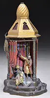 Bergman Foundry, Two Arabs in Tent Lamp, Cold-painted polychromed bronze