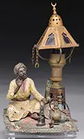 Bergman Foundry, Arab on Rug with Accessories Lamp, Cold-painted polychromed bronze
