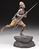 Signed, Arab Running with Rifle, Cold-painted polychromed bronze
