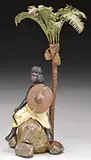 Unsigned, Arab with Shield and Sword Under Palm Tree, Cold-painted bronze