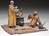 Unsigned, Two Arabs on Rug with Jewelry, Polychromed bronze
