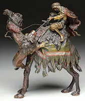 Bergman Foundry, Arab Man and Camel Being Attacked by a Lion, Bronze