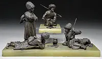Two Bronze Groups on Onyx Stands by Unsigned, Bronze and onyx, sold Aug 2013
