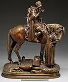 Alfred Dubucand, Cavalier Et Femme Arabe a La Fontaine, Bronze with brown to light brown patina