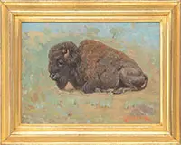 Edwin Willard Deming, Buffalo, Oil on board