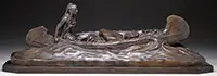 Robert Farrington Elwell, Indian Paddling a Canoe, Bronze on wood base