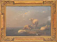 Francois Vandeverdonck, Sheep and Ducks in Landscape, Oil on wood panel