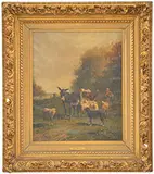 Antonio Cordero Cortez, Landscape with Livestock, Dog, and Woman, Oil on canvas