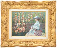 Donald Roy Purdy, Amongst the Hollyhocks, Oil on Masonite