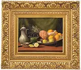 Gerard L. Steenks, Tabletop Still Life of Fruit & Vessels, Oil on canvas