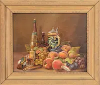A. Loeffler, Fruit and Wine Still Life, Oil on canvas