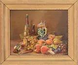 A. Loeffler, Fruit and Wine Still Life, Oil on canvas