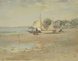 William Partridge Burpee, Boats and Figures on a Beach, Oil on canvas