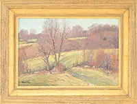 Pastures by Bernard Corey, Oil on canvas mounted to panel, sold Aug 2013