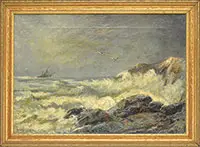 James Gale Tyler, Ship Off Rocky Coast, Oil on canvas