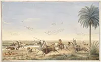 R. Paez, Herding Bulls on the Pampas, Watercolor on paper laid to backing paper