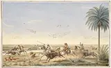 R. Paez, Herding Bulls on the Pampas, Watercolor on paper laid to backing paper