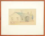 Grant Wood, 2 Works: Architectural Sketches of 2 Houses, Cedar Rapids, Iowa, and a View of a Cottage, Pencil, watercolor and crayon