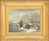 Unsigned, Gathering Sticks in Winter, Oil on canvas