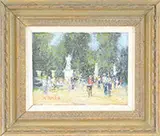 John Charles Terelak, Busy City Garden, Oil on canvas glued to panel