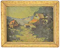 Carpenter, Houses in a Landscape, Oil on board