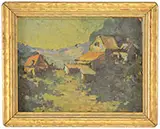 Carpenter, Houses in a Landscape, Oil on board