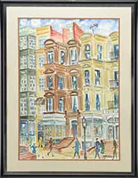 Paul Shea, Walking Along the City Street, Watercolor