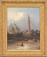 Signed, Low Tide at the Shipyard, Oil on canvas