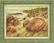 Charles E. Willette, Rocky Beach, Oil on canvas panel