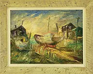 Charles E. Willette, Boats on Dry Dock, Oil on board