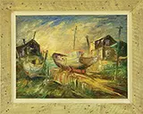 Charles E. Willette, Boats on Dry Dock, Oil on board