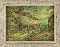 Charles E. Willette, Ship in Dry Dock, Oil on board