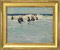 Charles Herbert Woodbury, Playing in the Waves, Oil on canvas