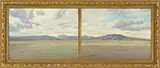James Perry Wilson, Panoramic Landscape with Mountains, Two Oils on canvasboard